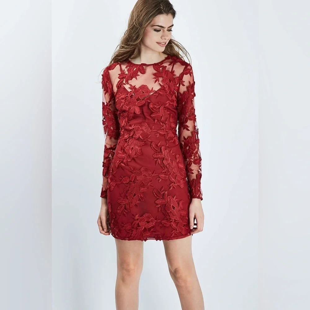 Topshop Long Sleeve Applique Mini Dress